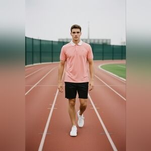 Southern Tide Men's Golf Stretch Polo Orange White Striped W/White Collar Size L